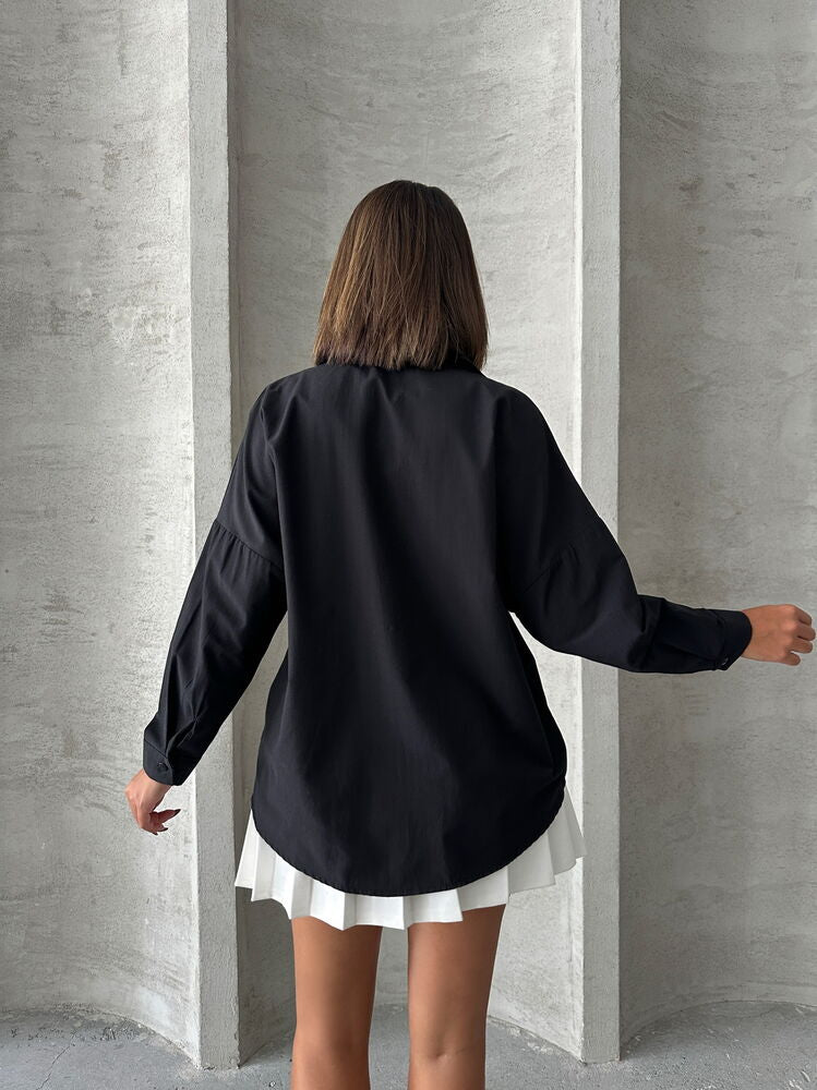 Black Sequin Denim Shirt with Pocket Details