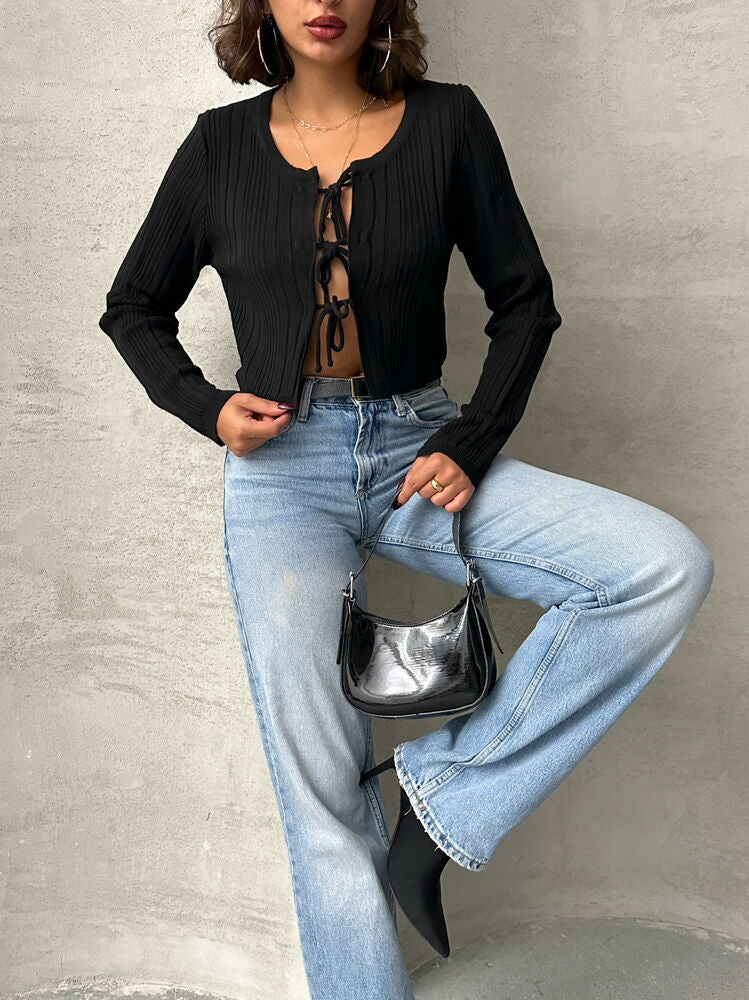 Black Acrylic Knit Cardigan