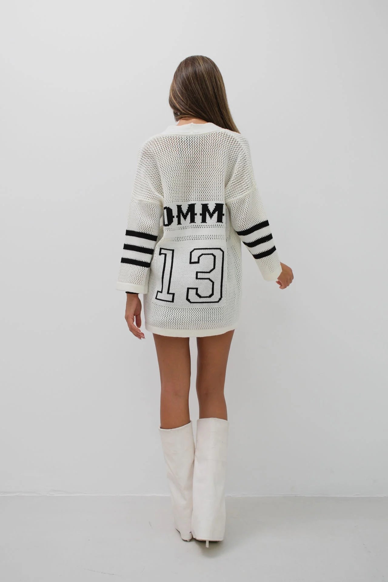 Back Printed Ajour White Cardigan