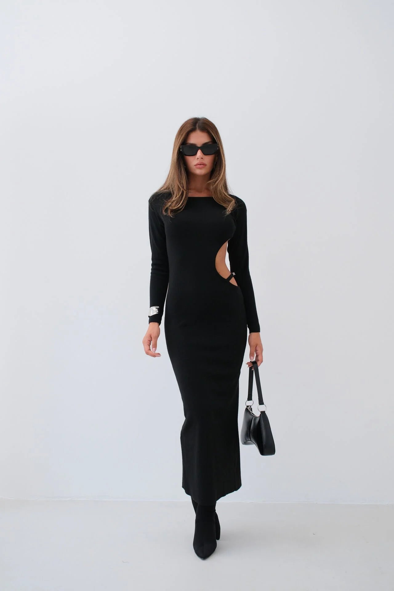 Black Backless Dress with Crew Neck