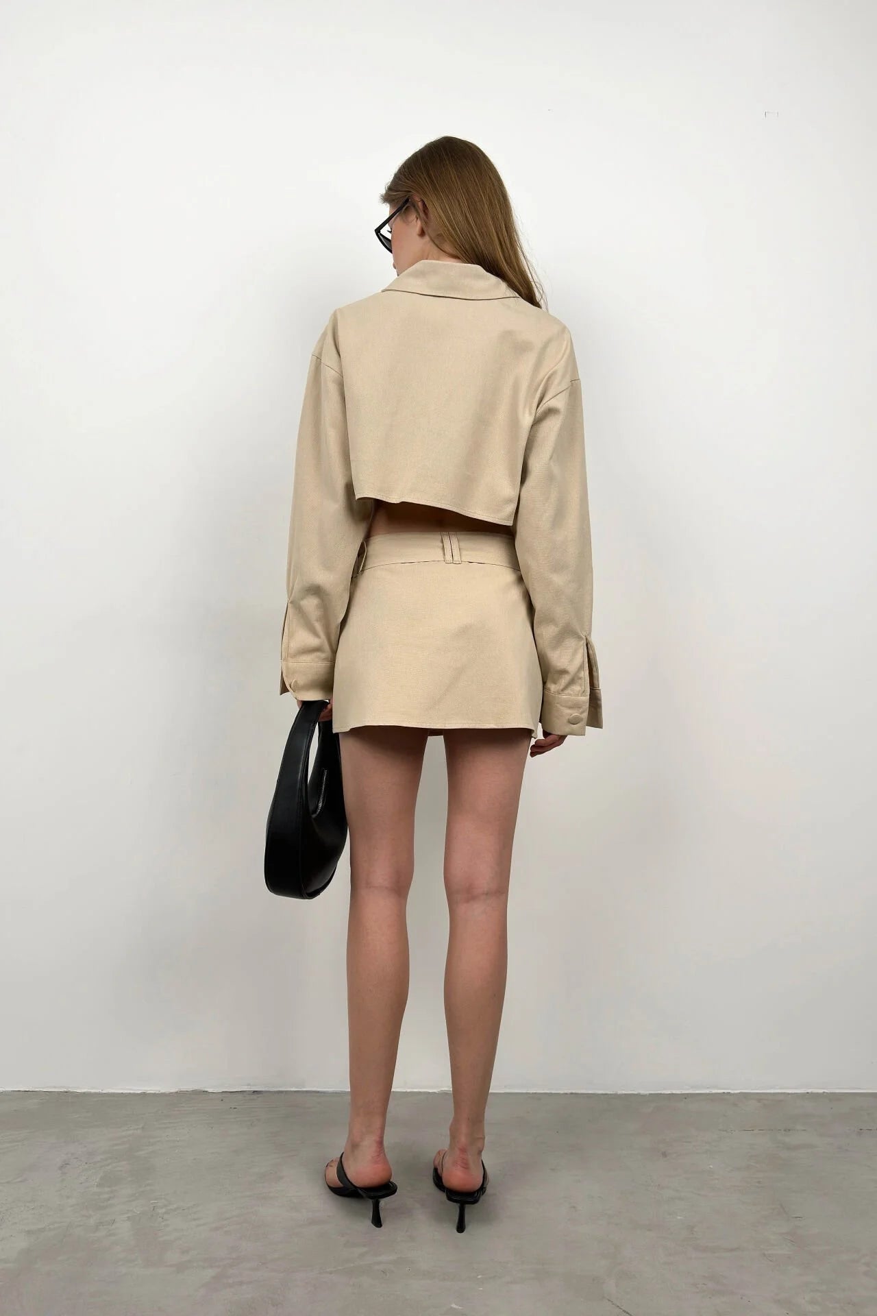 Beige Crop Jacket with Button Details