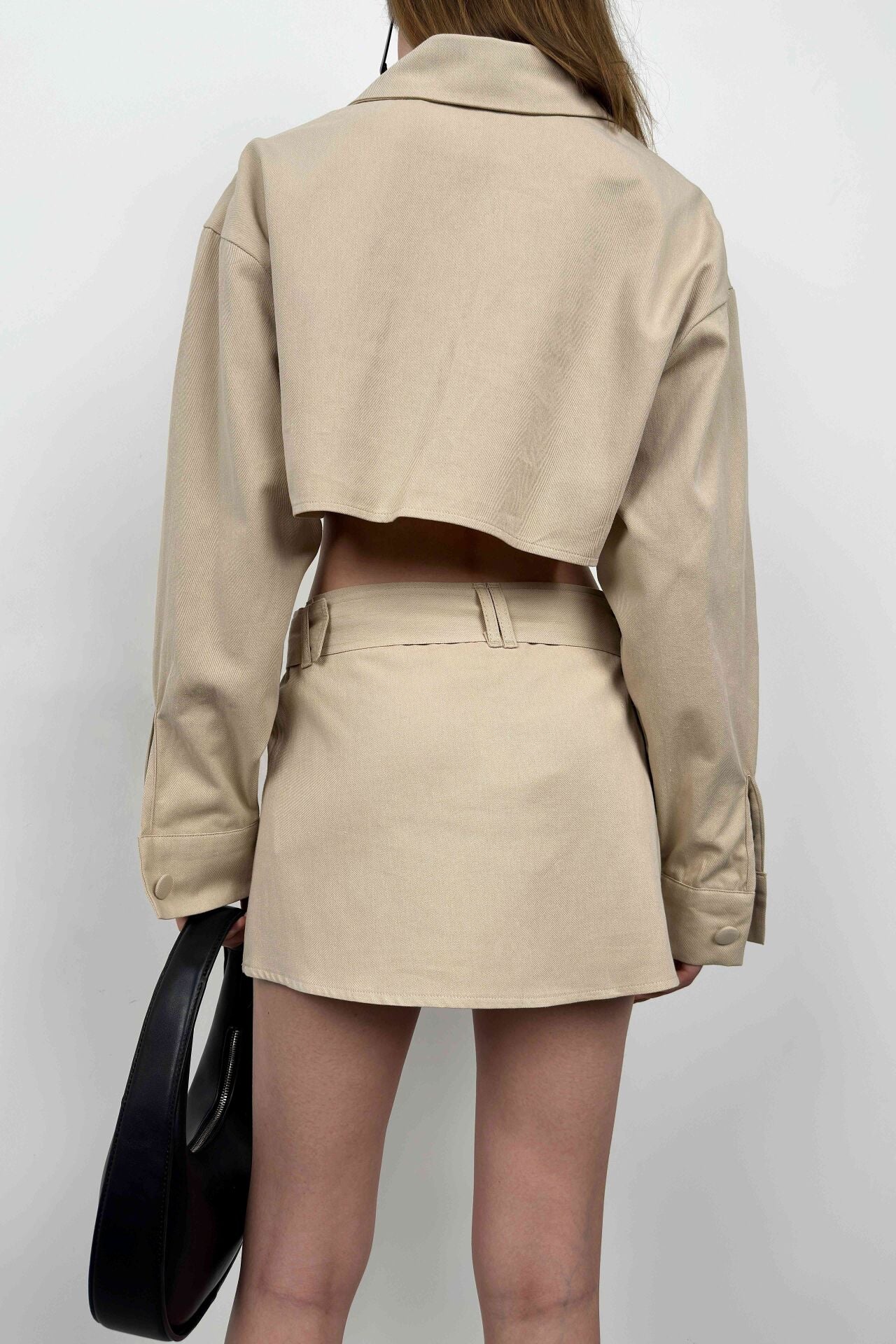 Beige Crop Jacket with Button Details