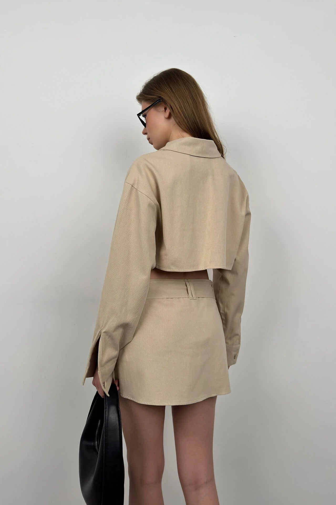 Beige Crop Jacket with Button Details