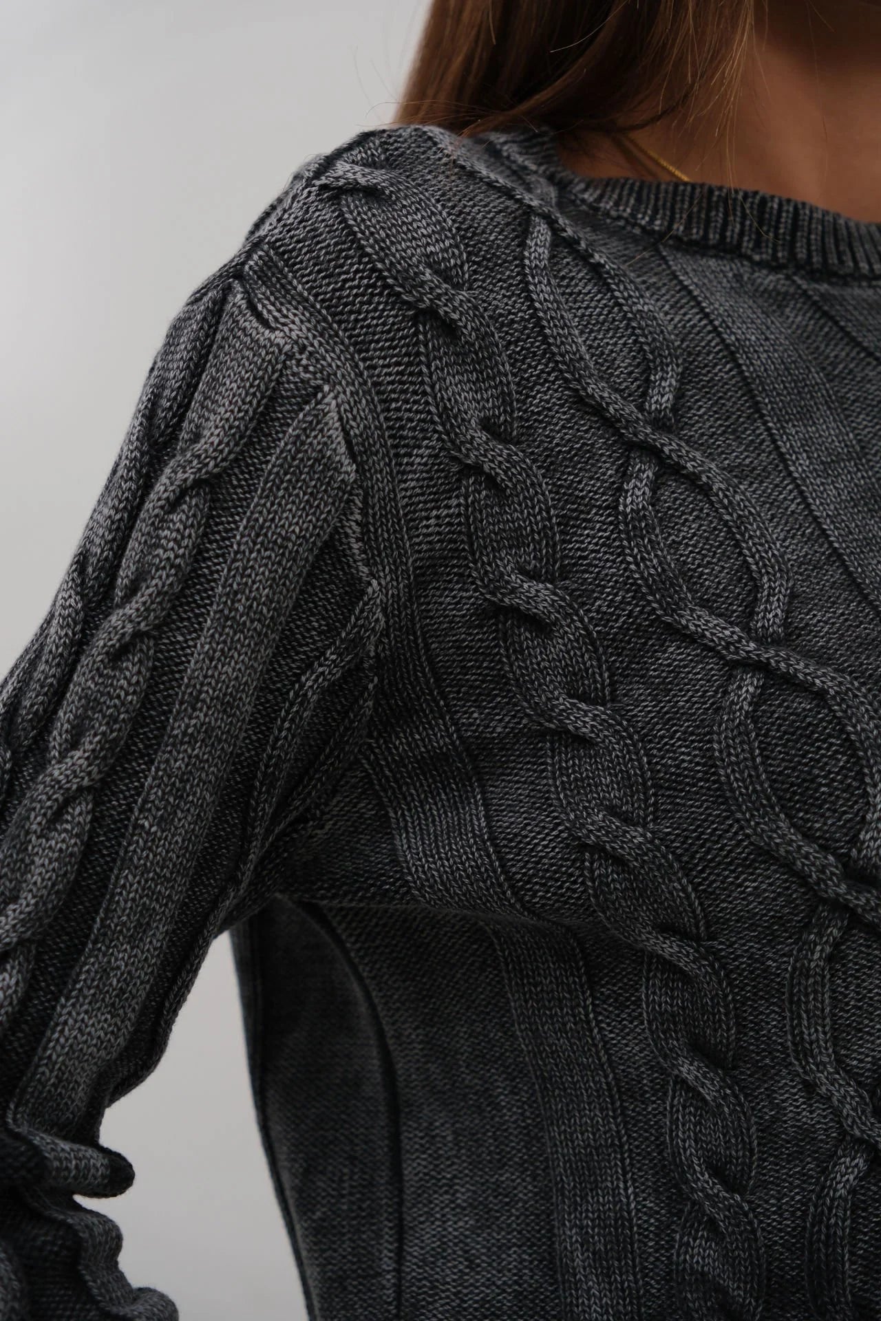 Knitted Detail Asymmetric Distressed Grey Knit Sweater