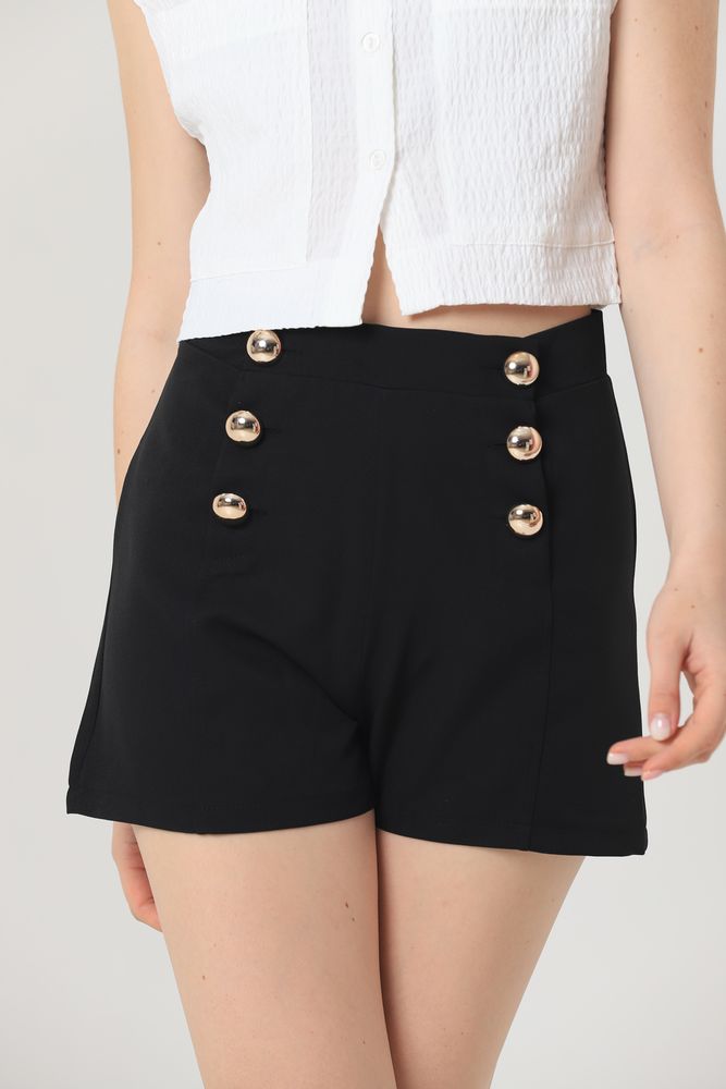 Black Decorative Button Shorts