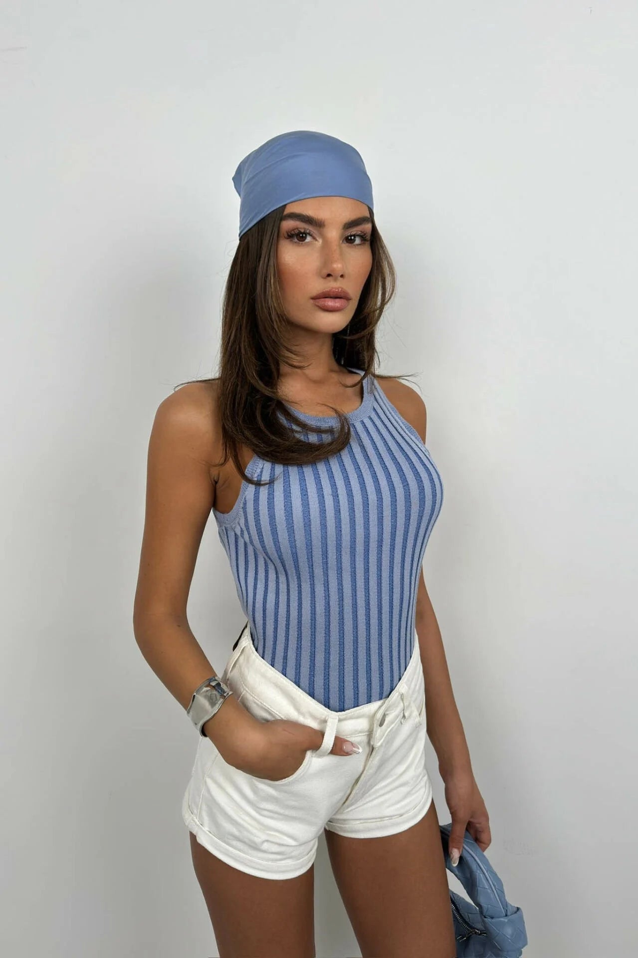 Ribbed Swimmer Neck Top