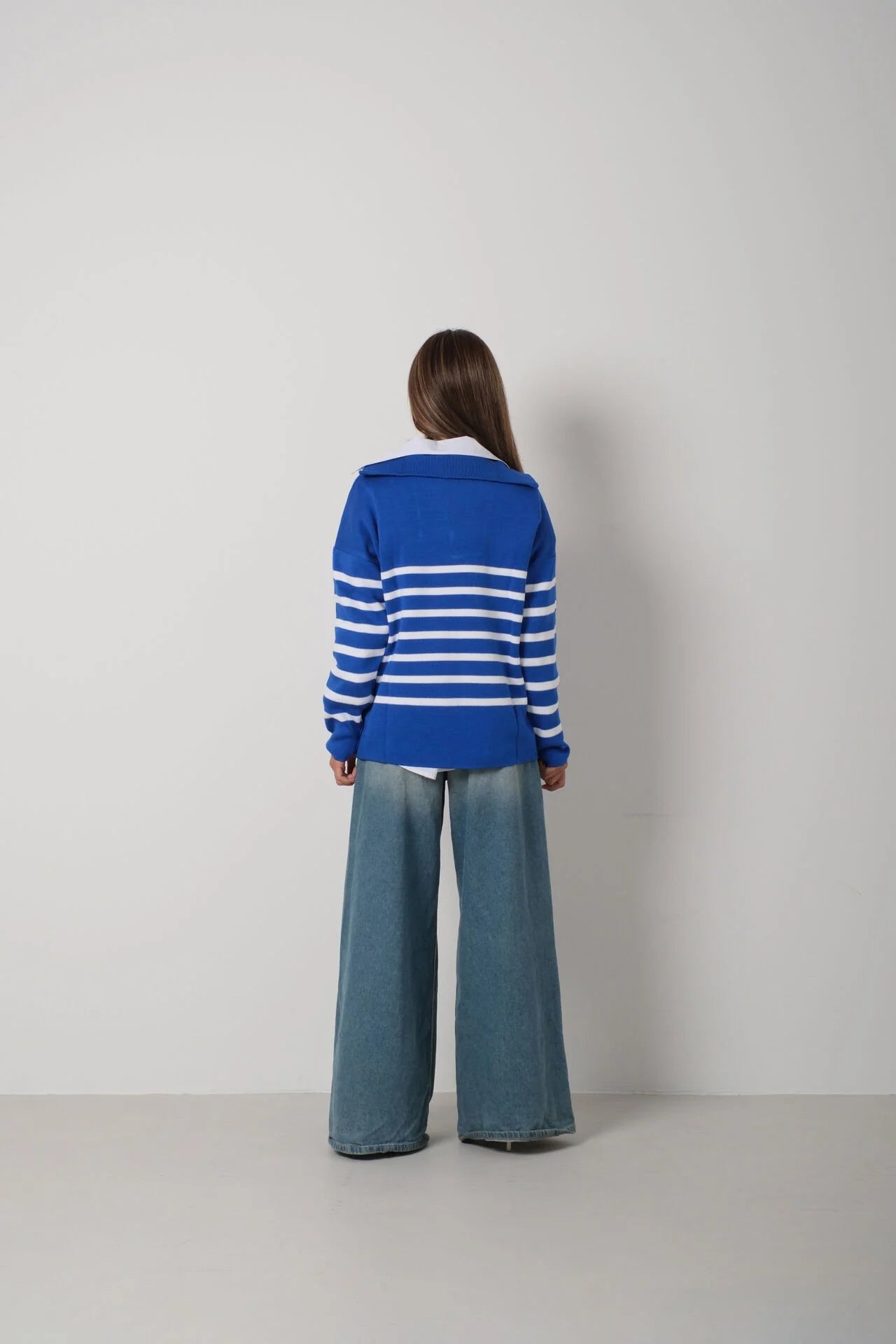 Striped Zippered Cobalt Knit Sweater