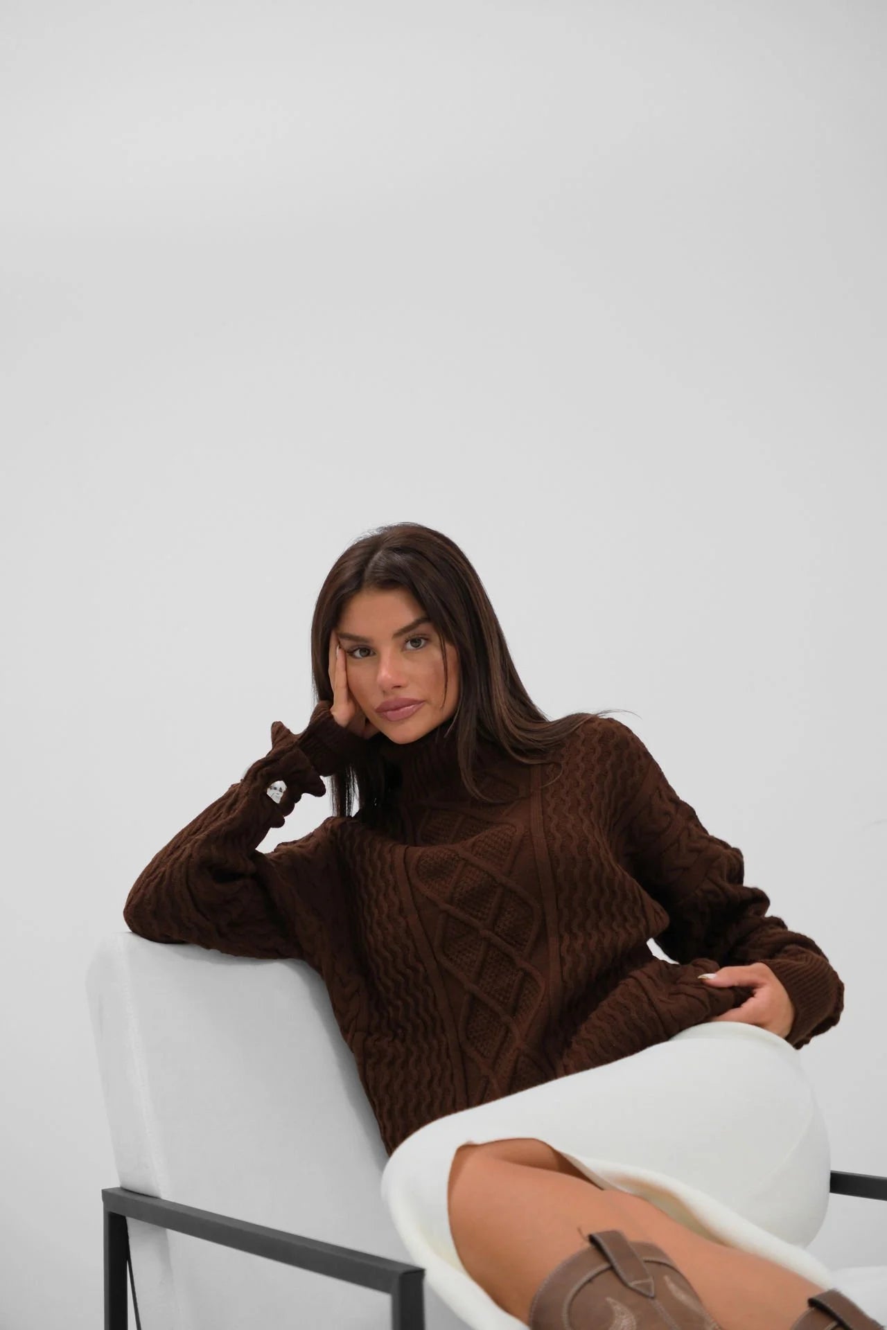 Oversized Turtleneck Brown Knit Sweater