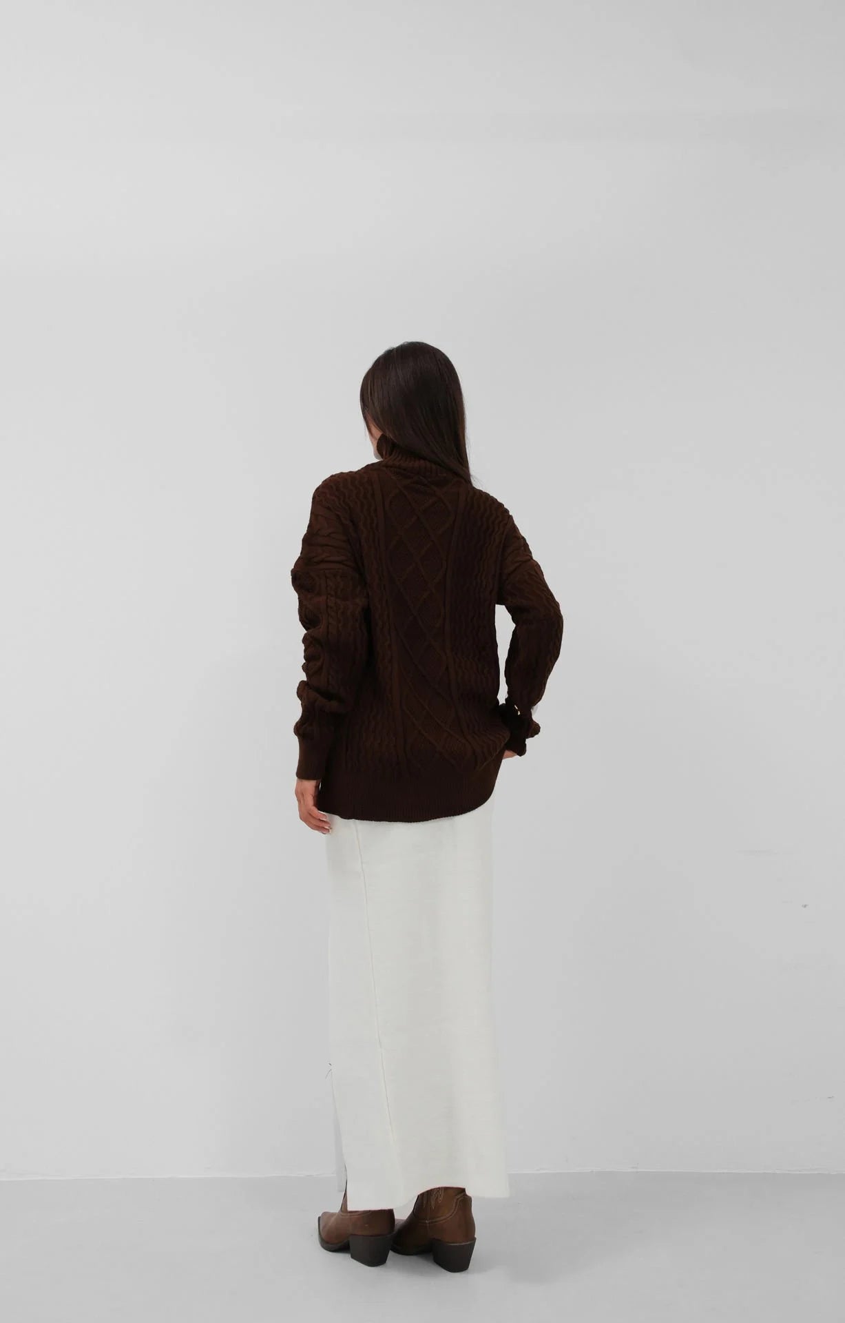 Oversized Turtleneck Brown Knit Sweater