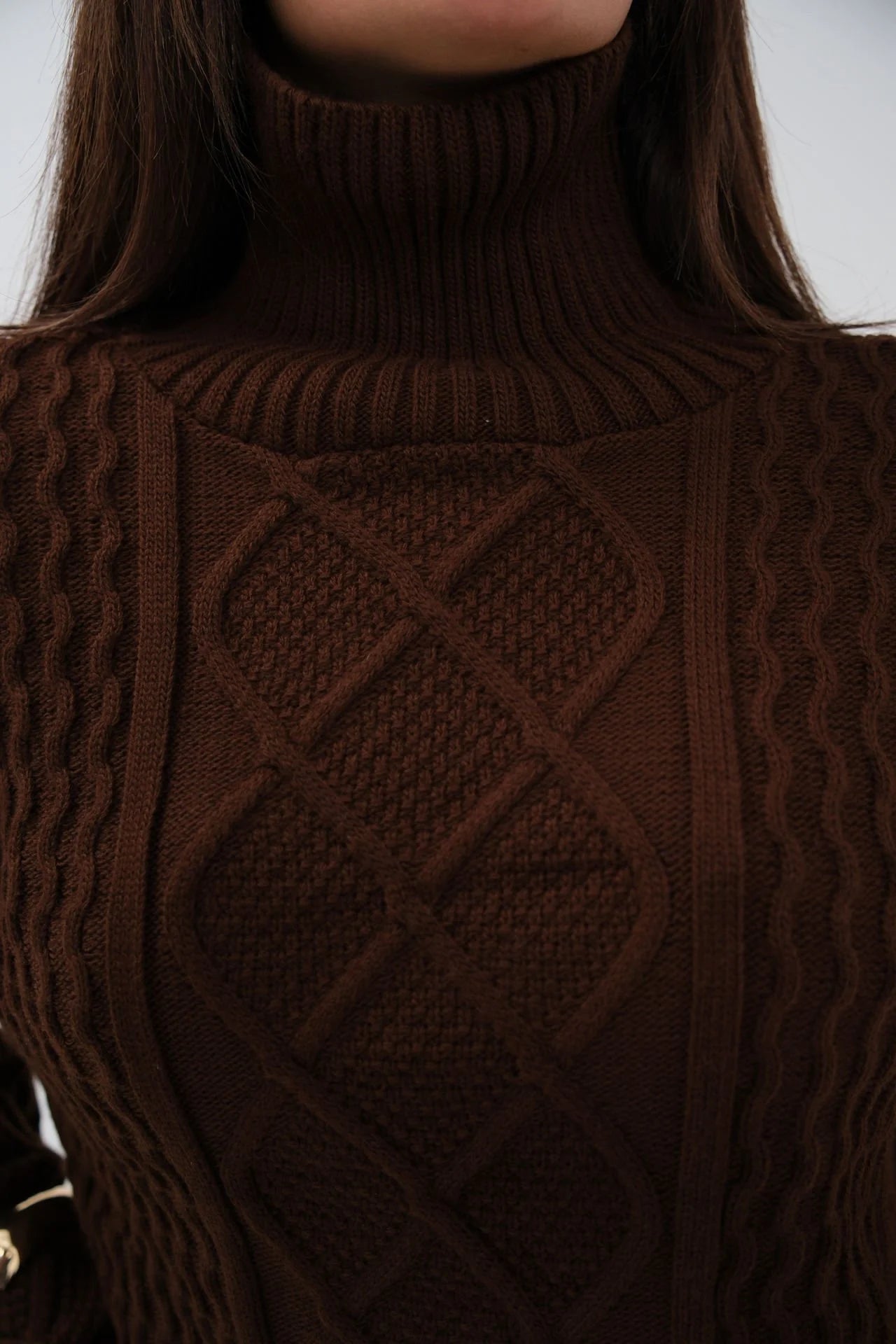 Oversized Turtleneck Brown Knit Sweater