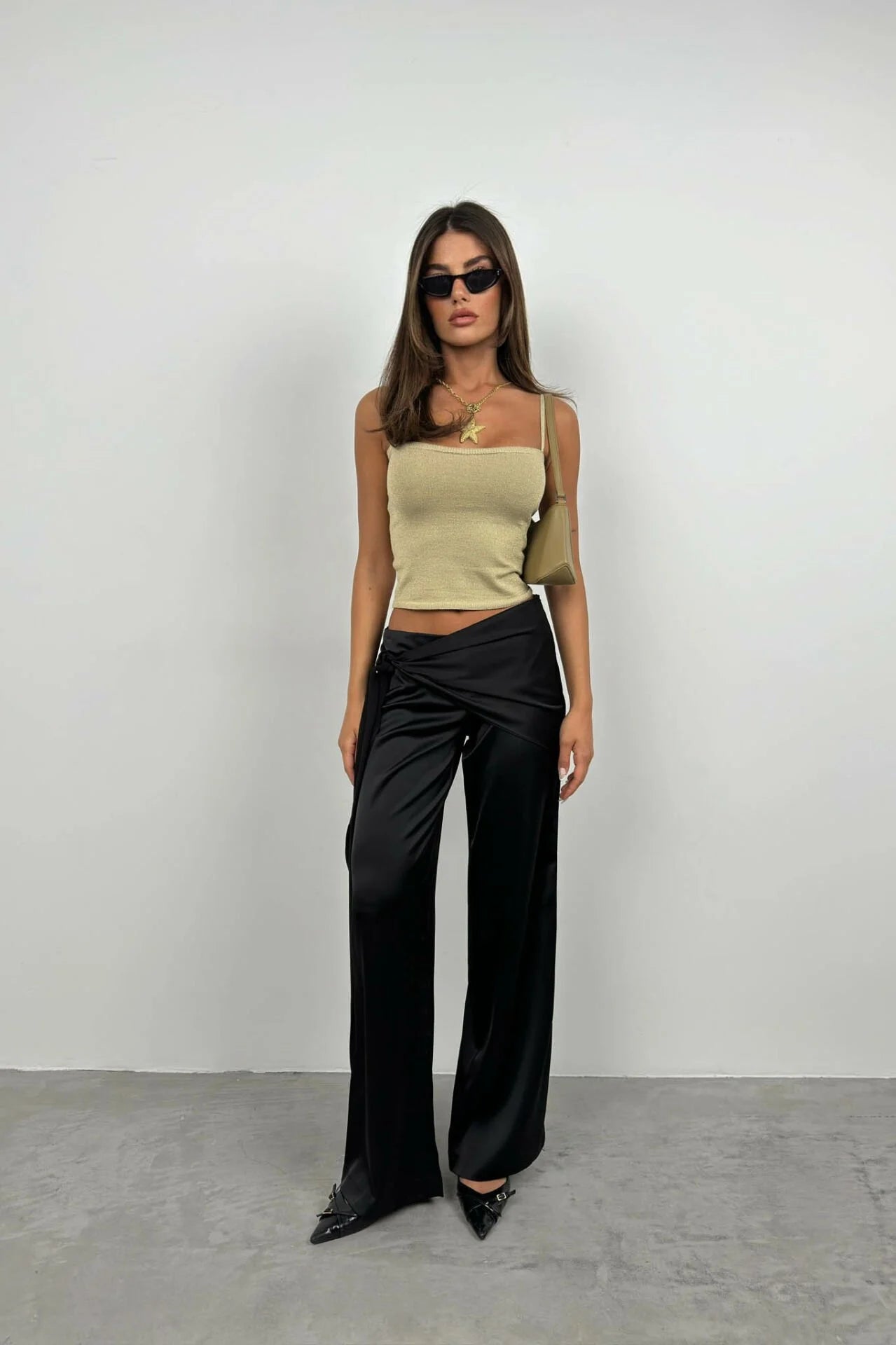 Front-Tie Satin Pants