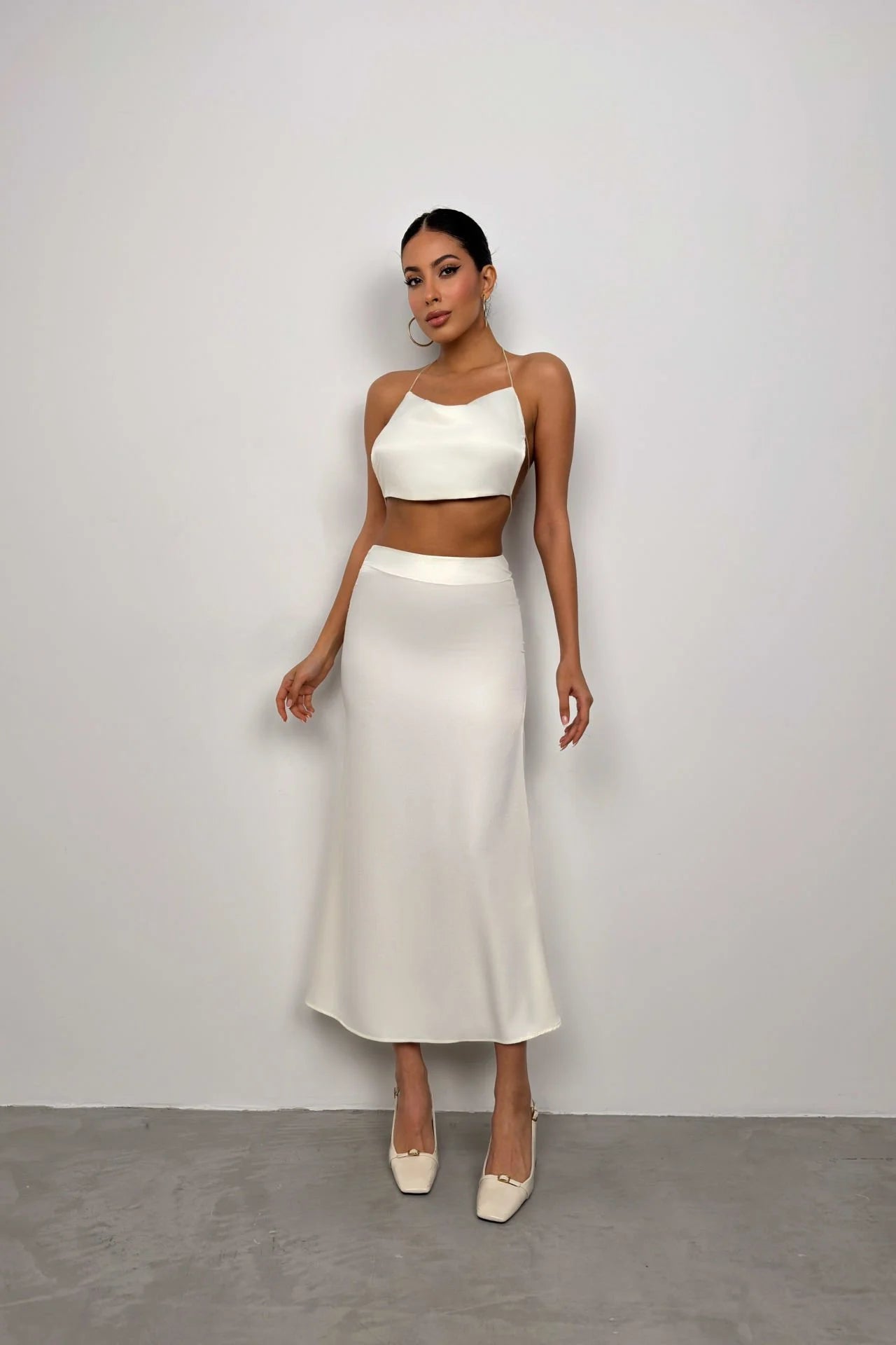 A-Line Off-White Satin Skirt