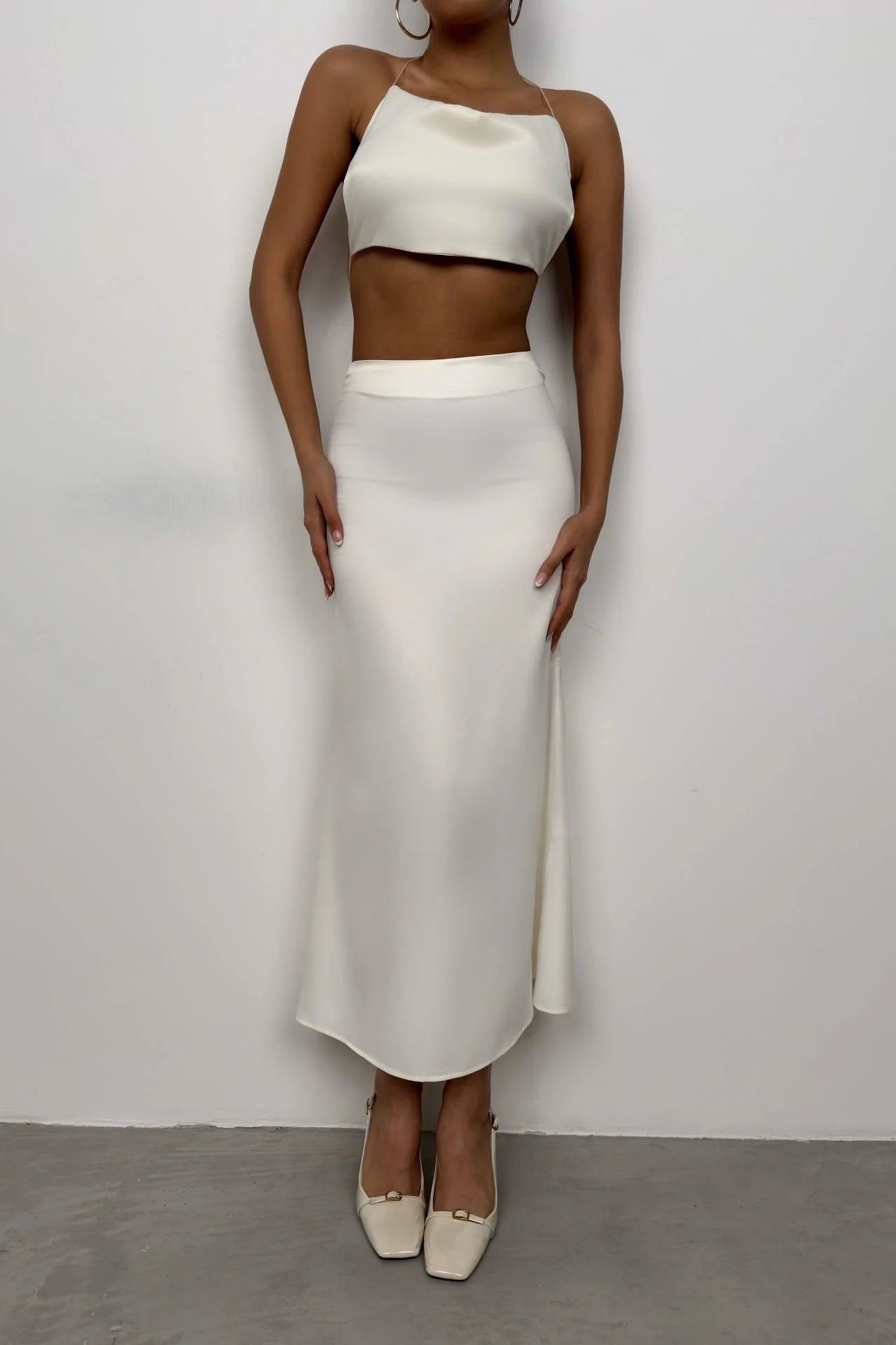 A-Line Off-White Satin Skirt