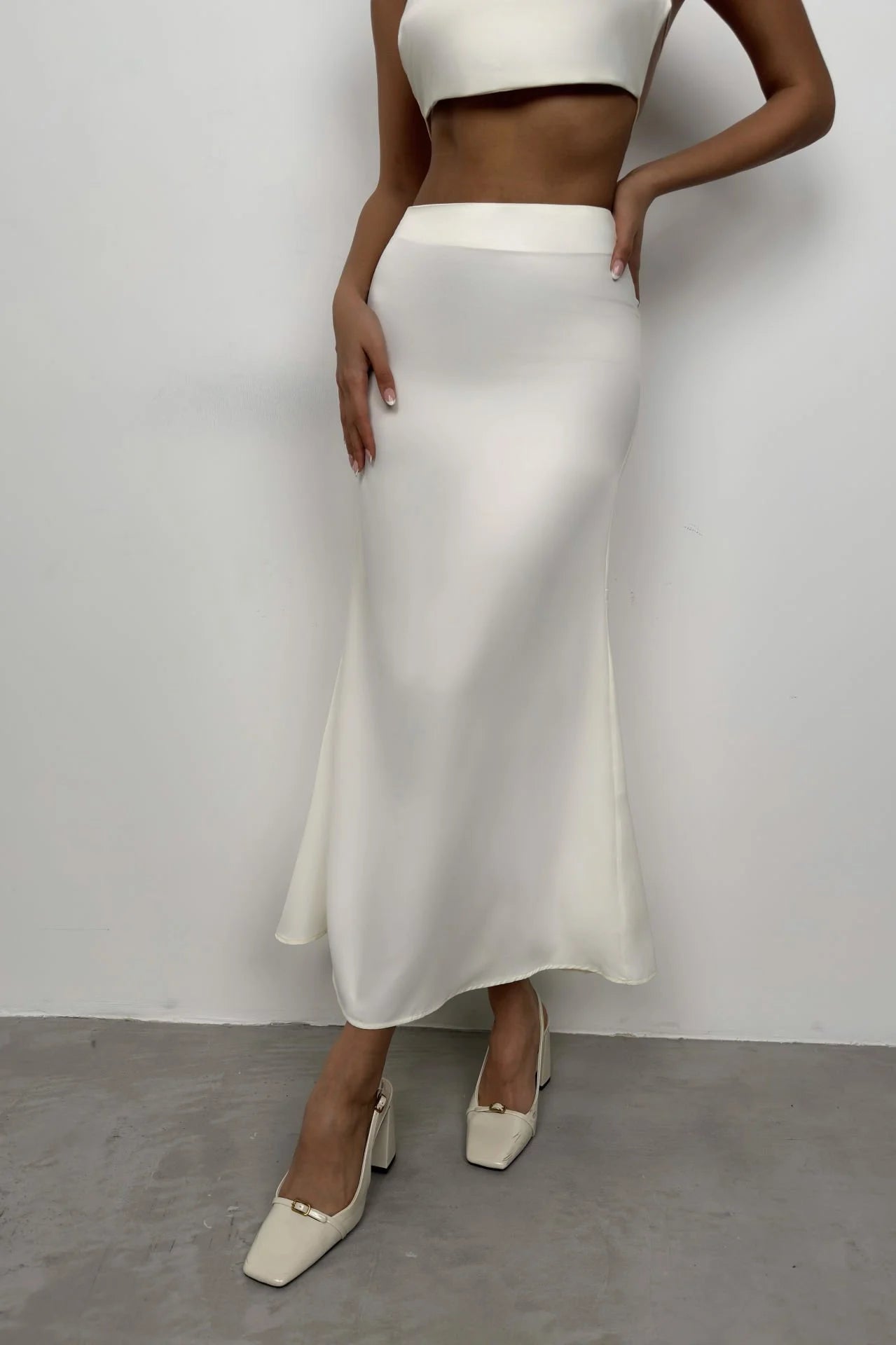 A-Line Off-White Satin Skirt