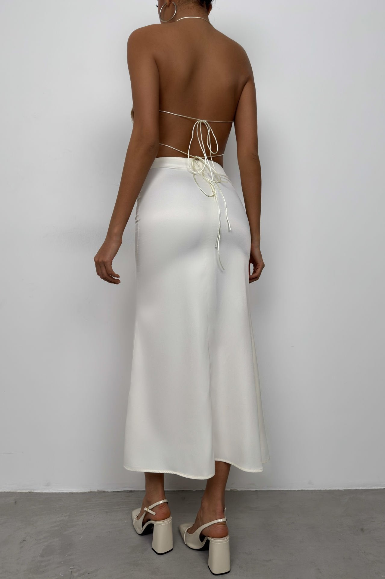 A-Line Off-White Satin Skirt