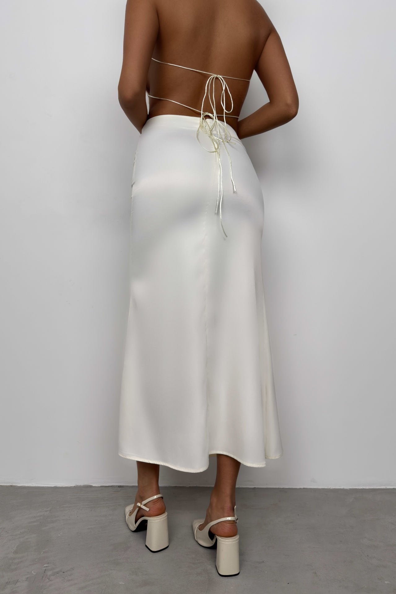 A-Line Off-White Satin Skirt