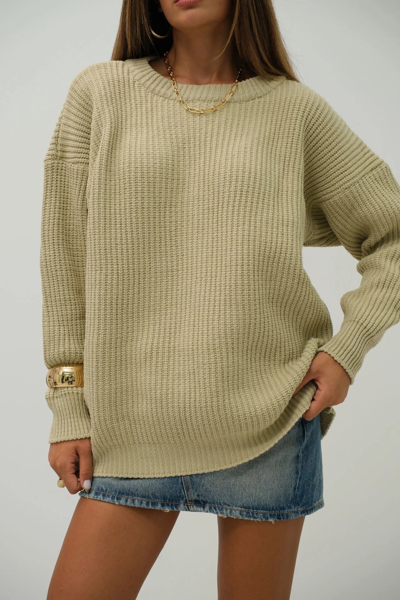 Oversized Beige Knitted Sweater