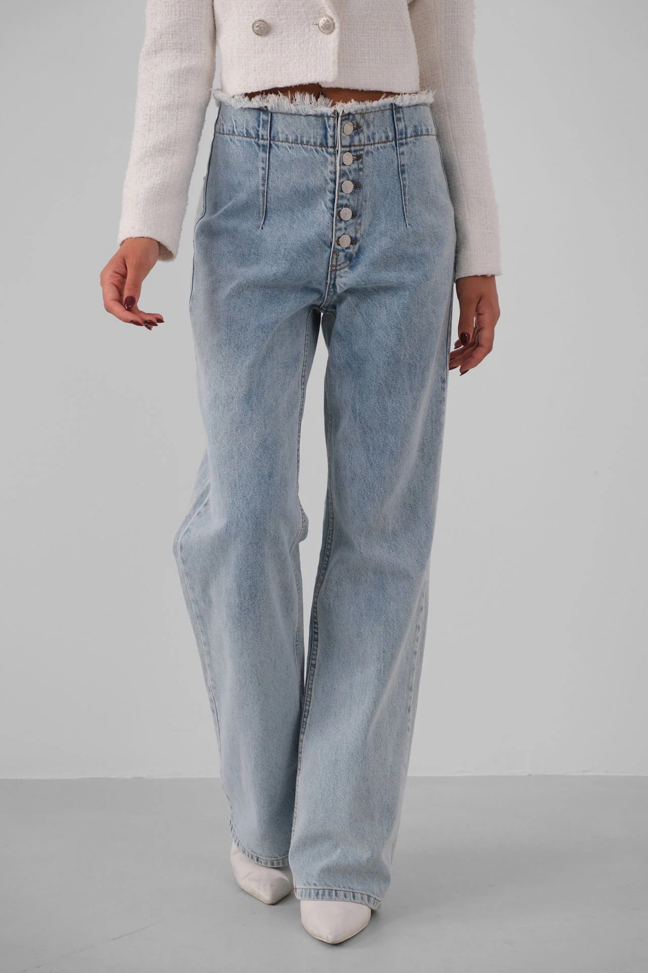 Button Detail, Darted, Light Blue Jeans