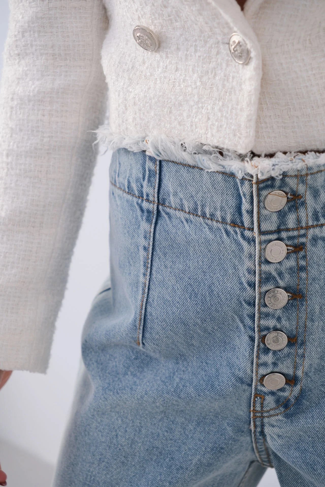 Button Detail, Darted, Light Blue Jeans