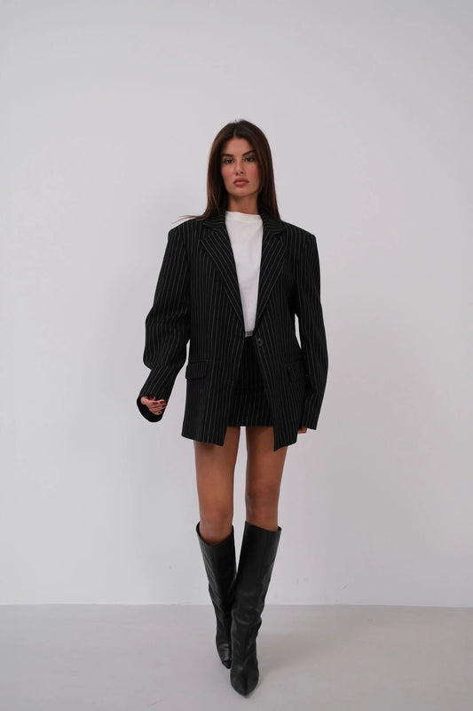 Striped Oversized Black Blazer Jacket