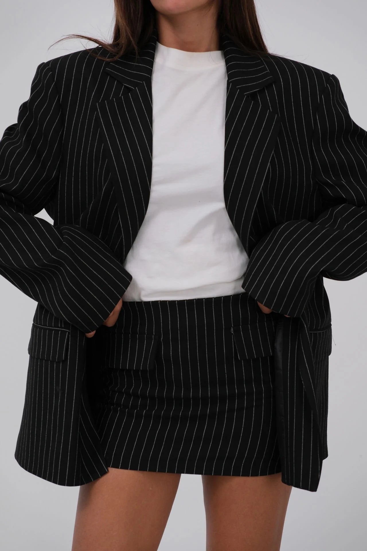 Striped Oversized Black Blazer Jacket