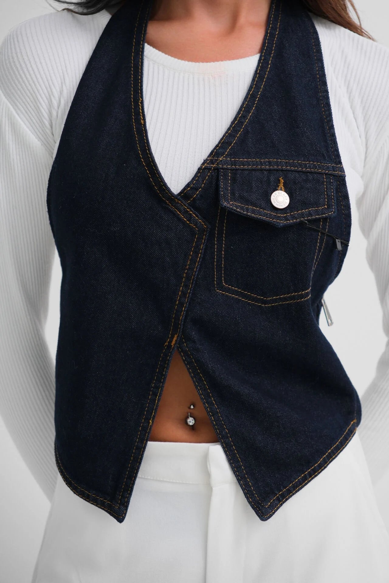 Asymmetrical Denim Blue Vest