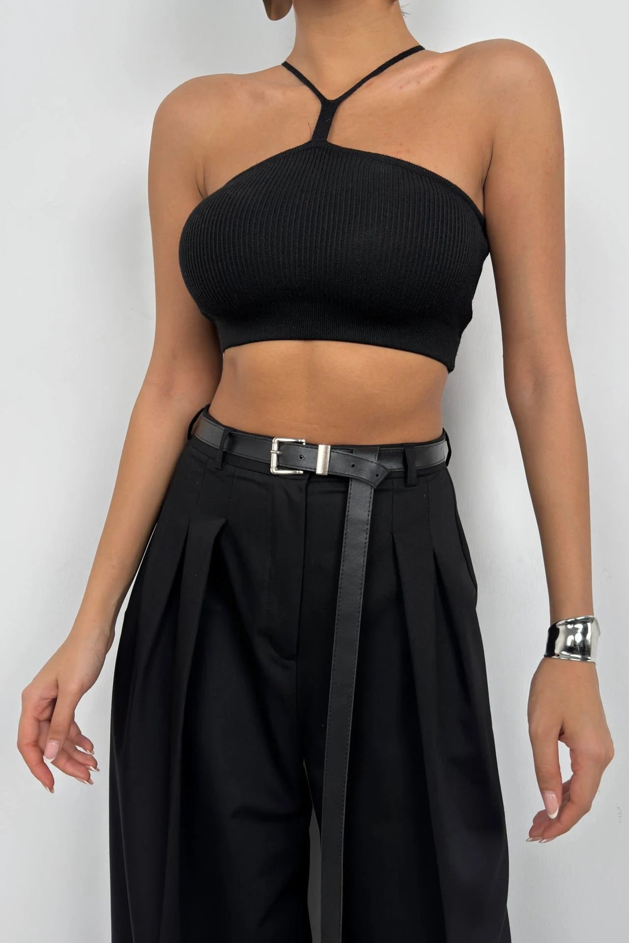 Window Detail, Ribbed Black Crop Top