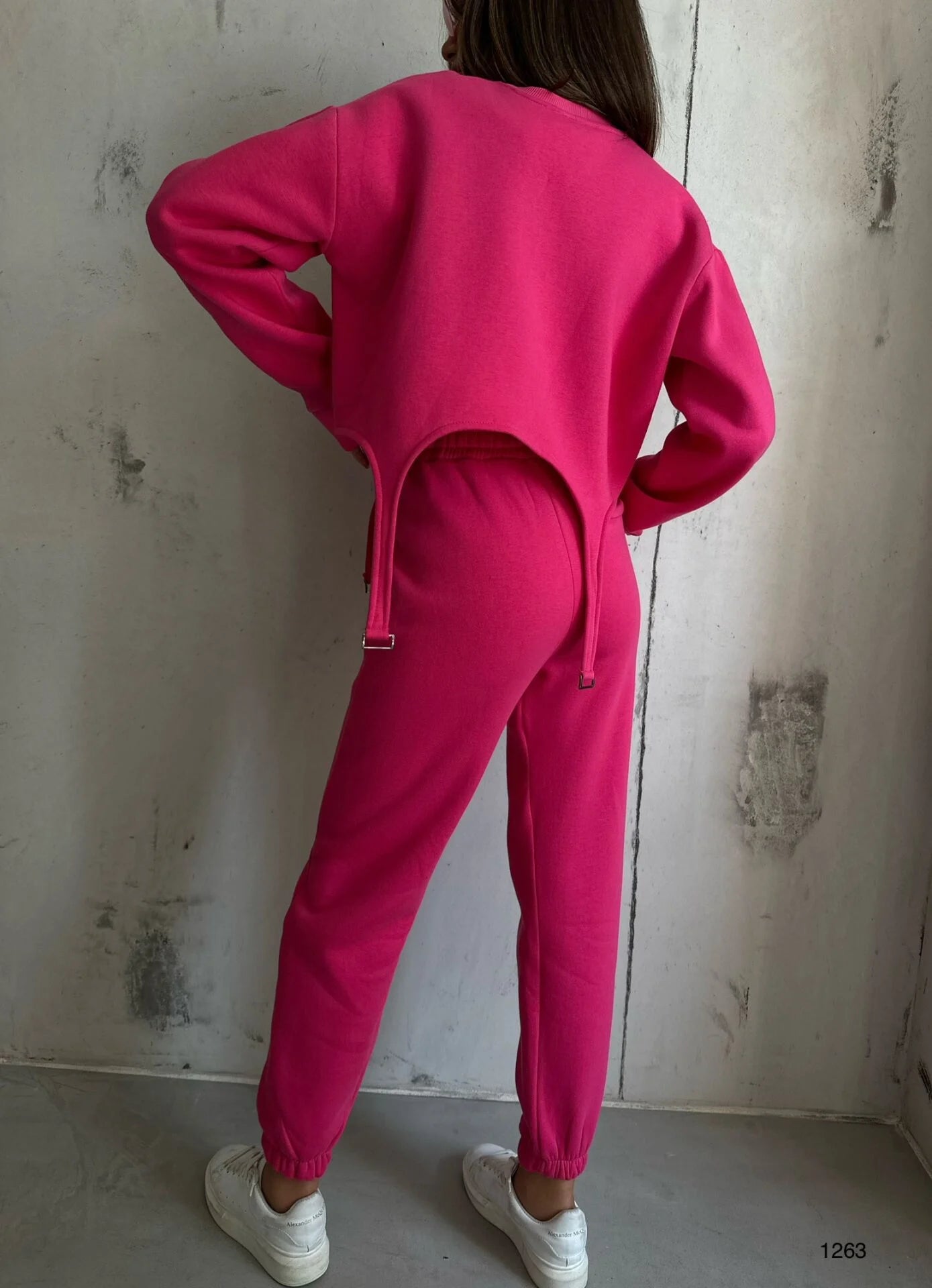 Oval Cut Fuchsia Sweatshirt and Sweatpants Set