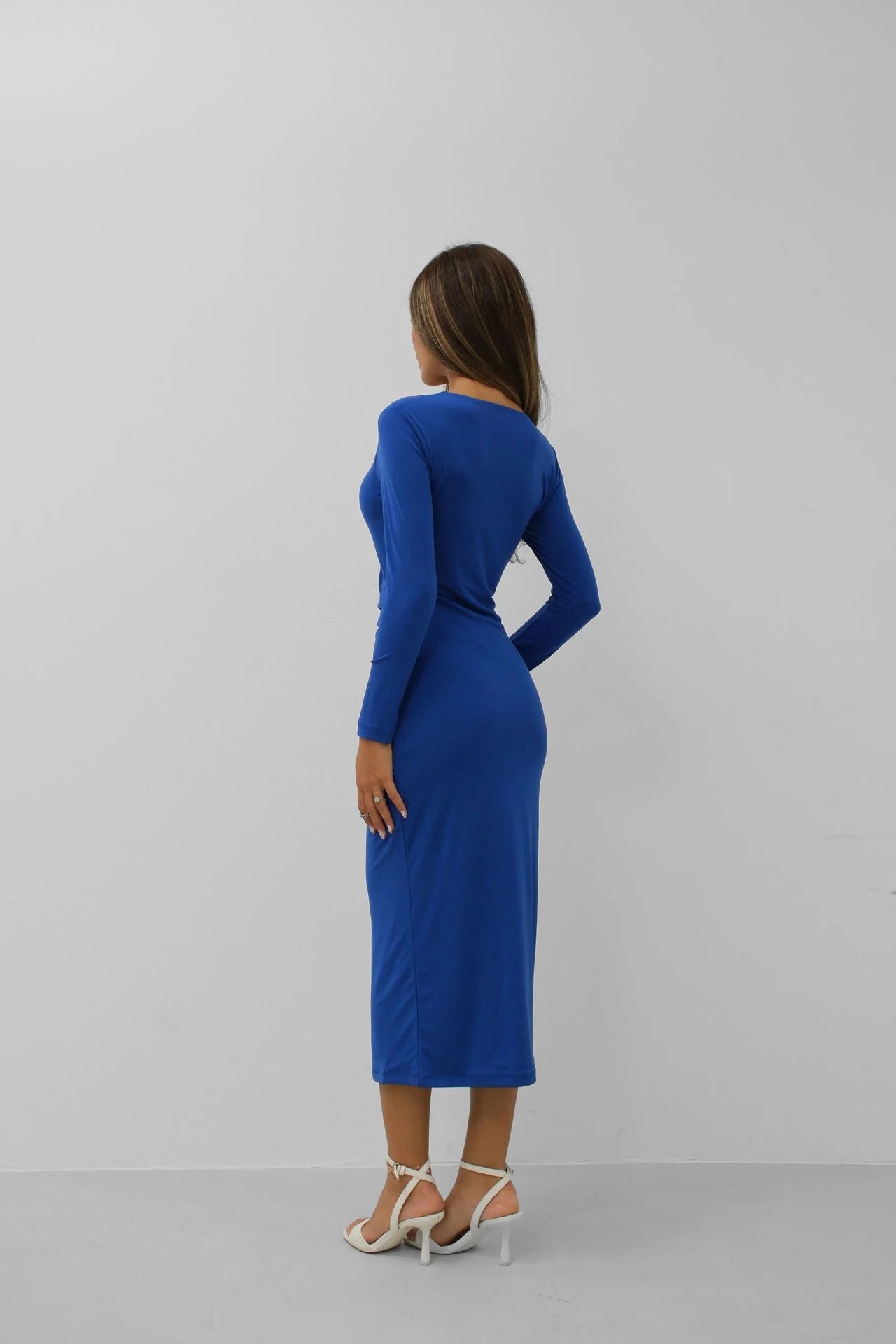 Knot Detail Midi Length Cobalt Blue Dress