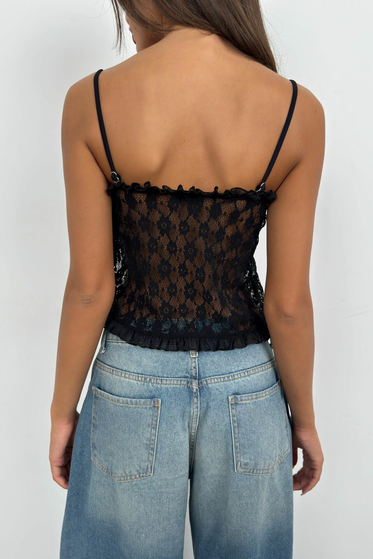 Lace-up Detail Black Crop Top