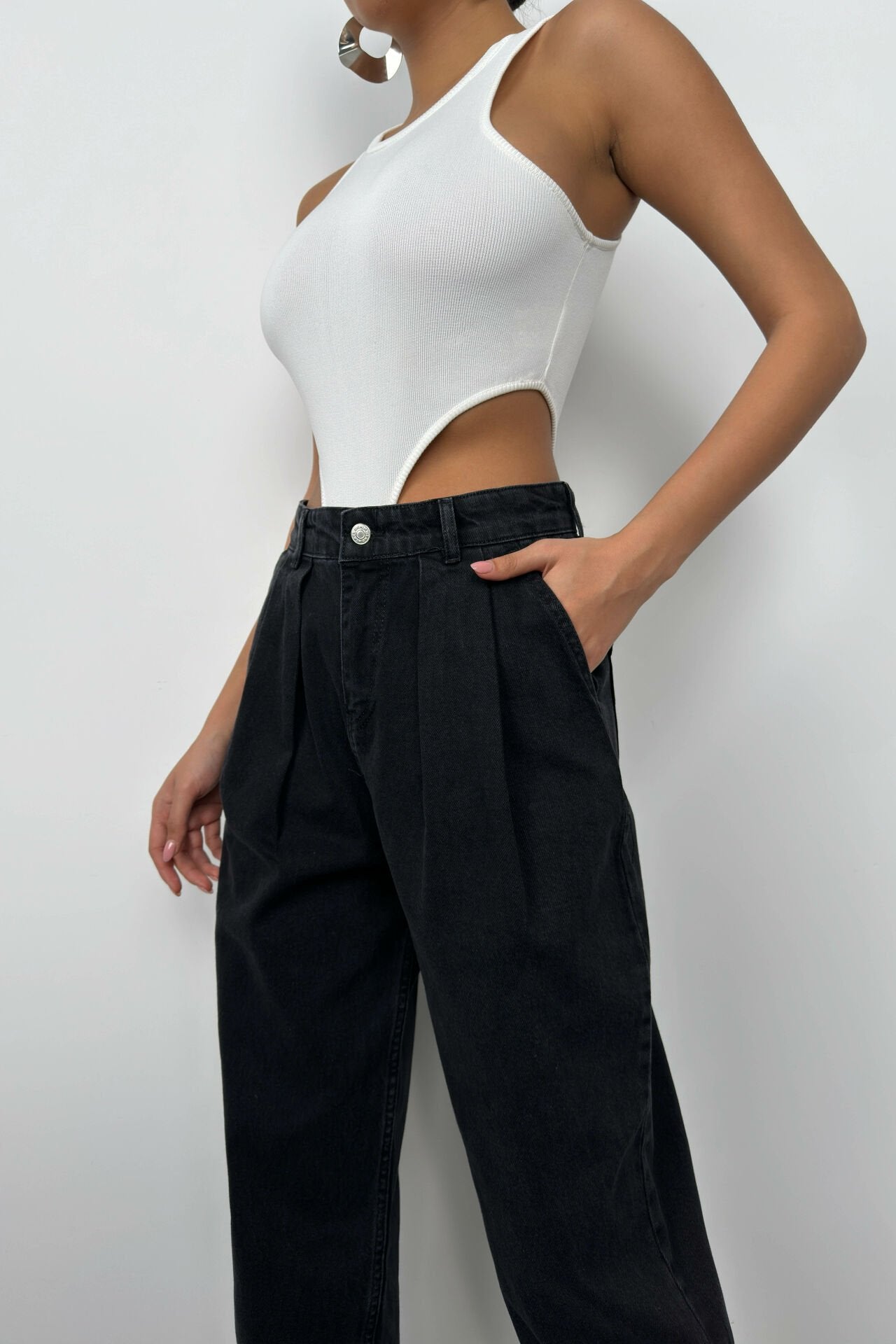 Darted High-Waisted Grey Jeans