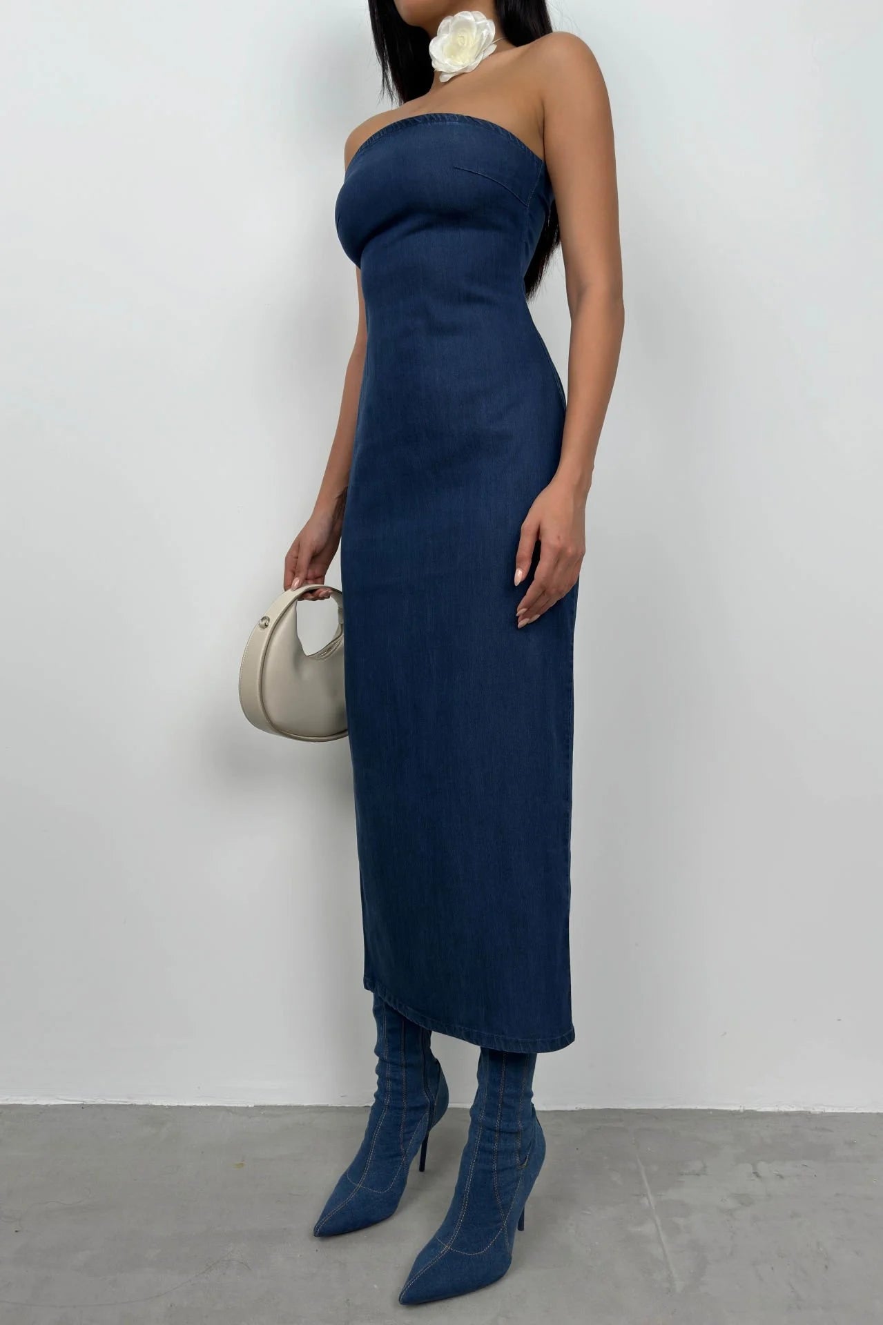 Strapless Dark Blue Denim Dress