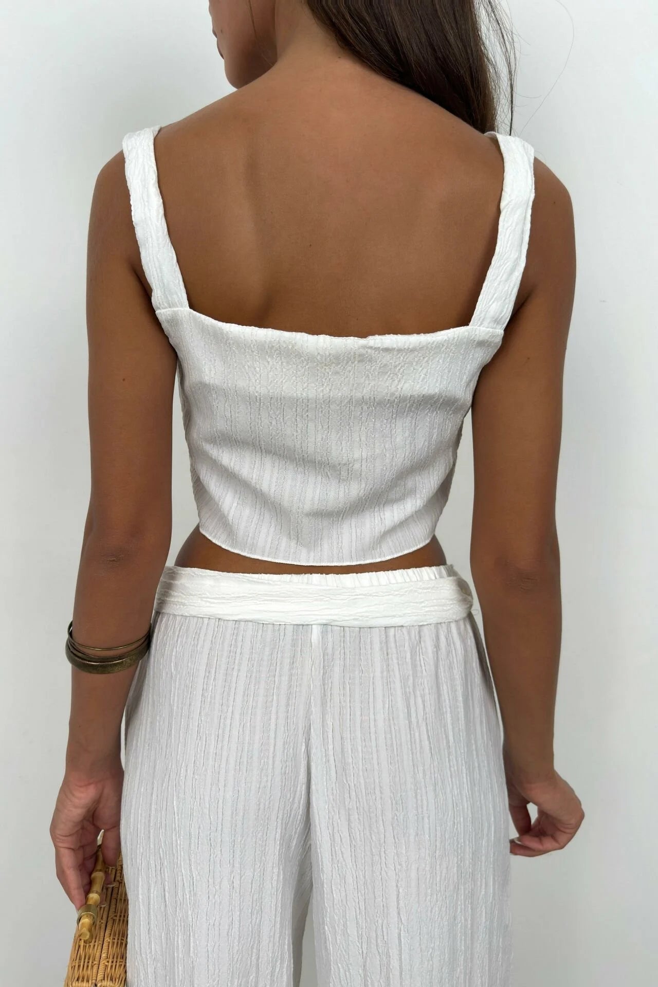 Crop Top and Belted White Trousers Set