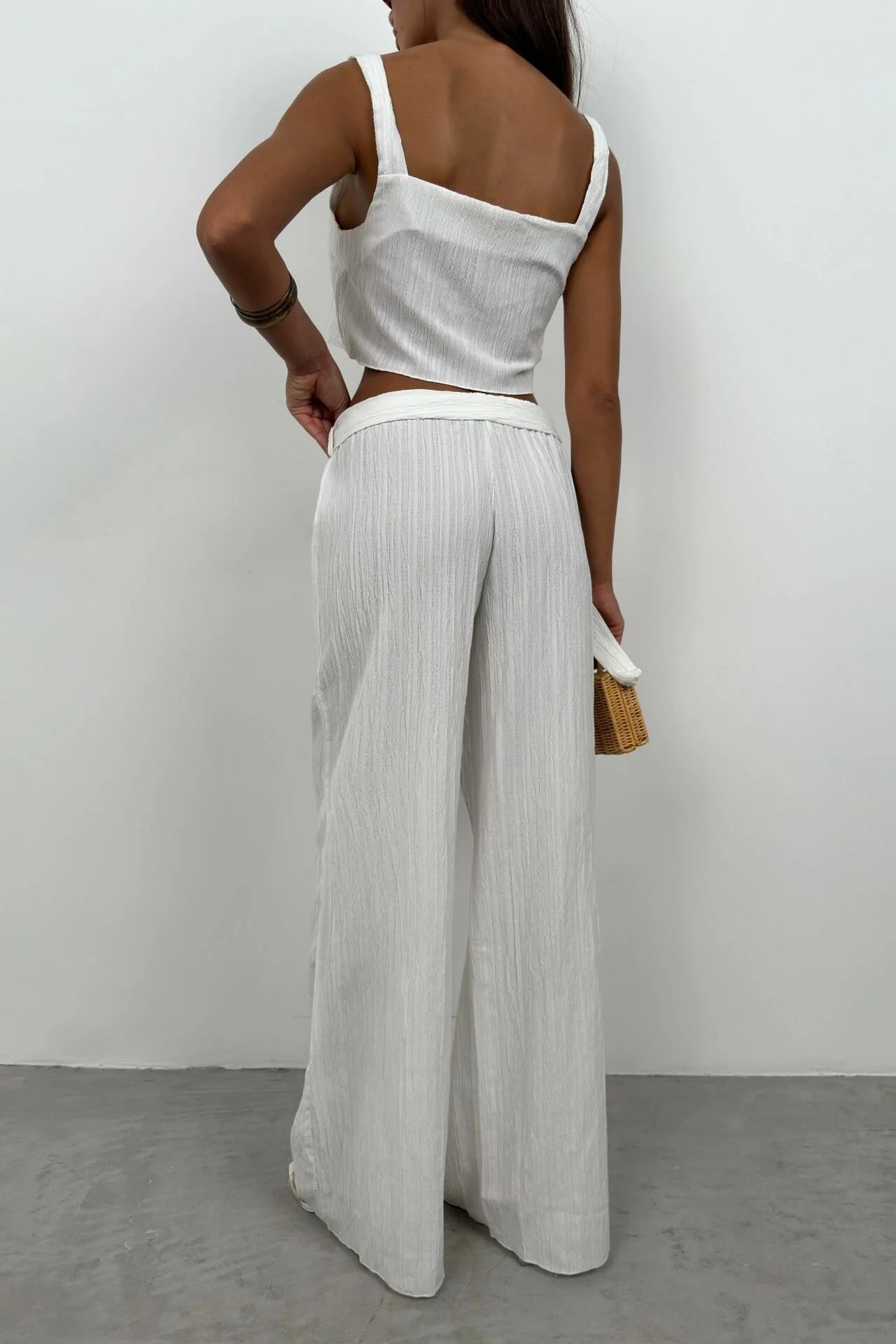 Crop Top and Belted White Trousers Set