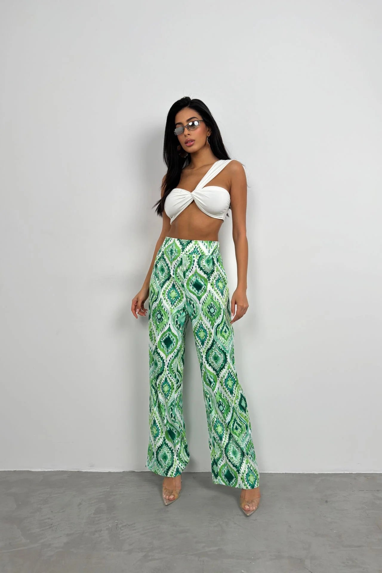 Patterned Satin Green Pants