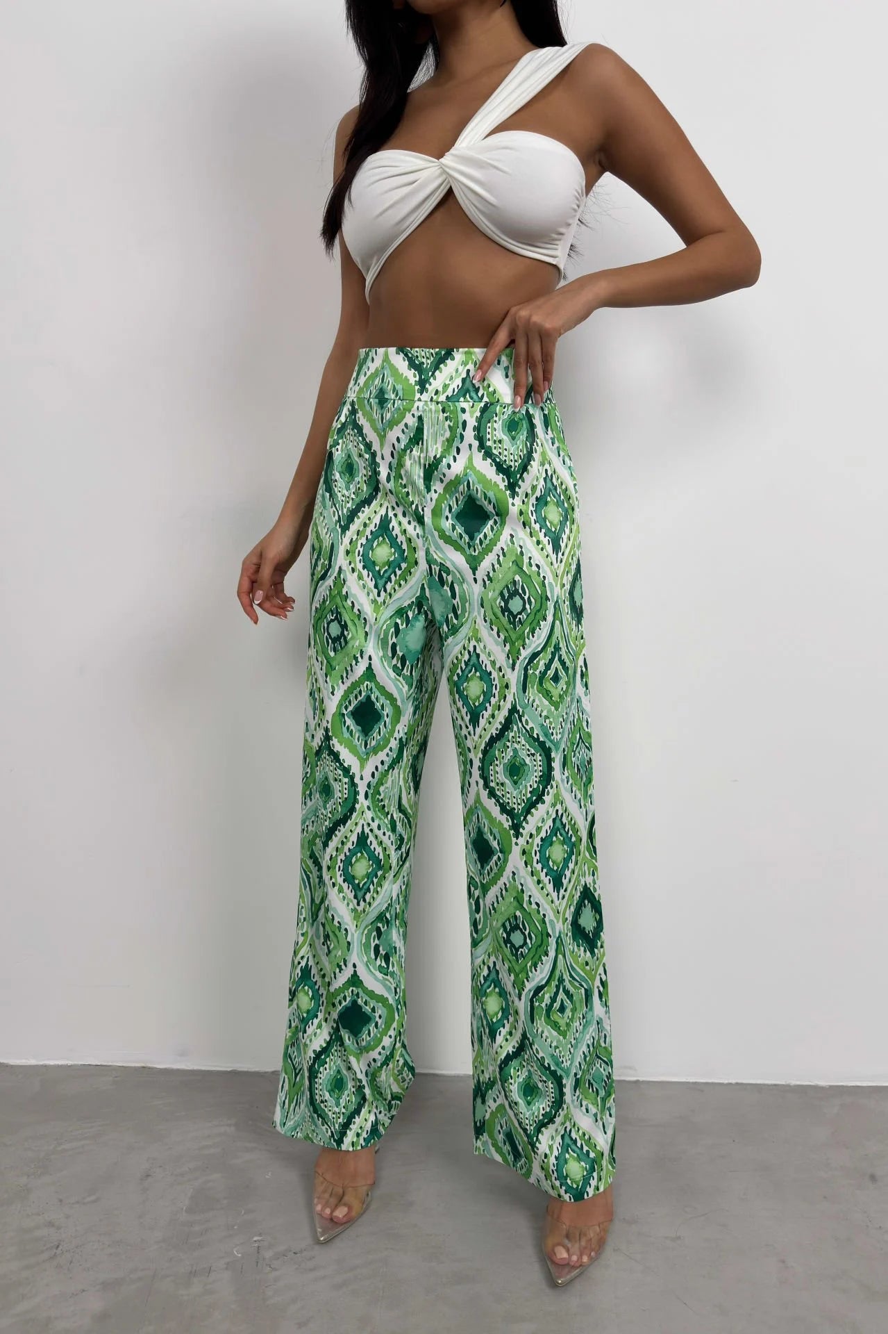 Patterned Satin Green Pants