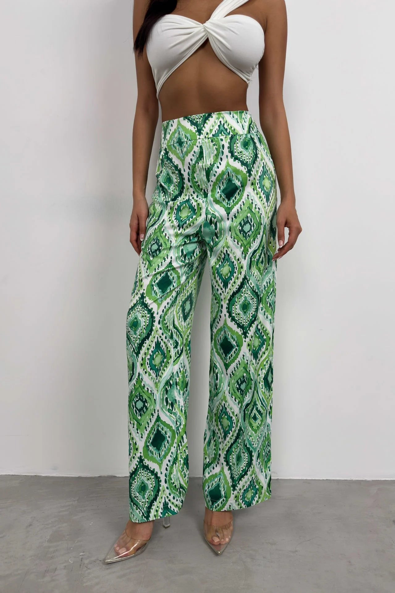 Patterned Satin Green Pants