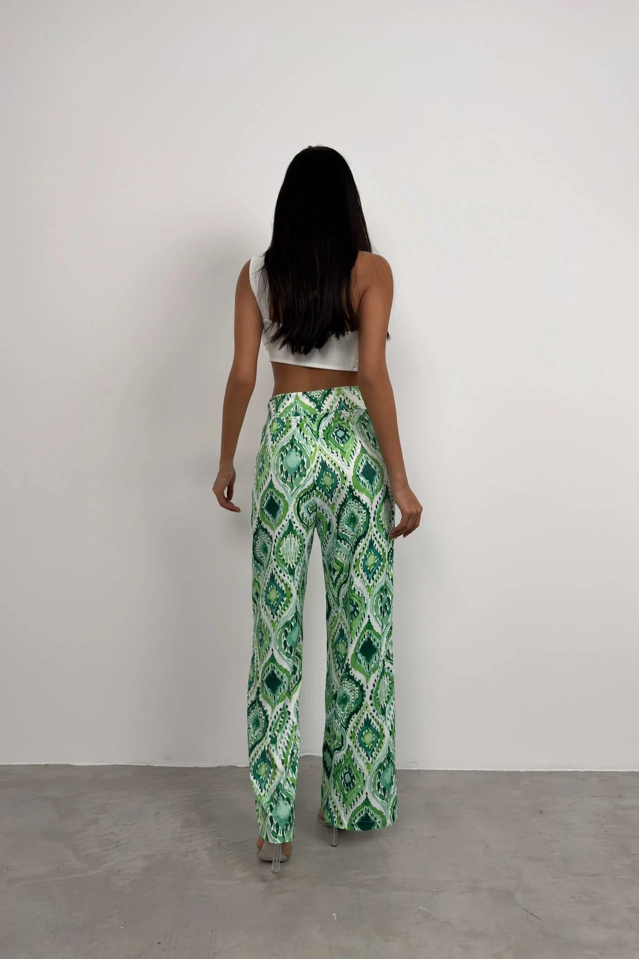 Patterned Satin Green Pants