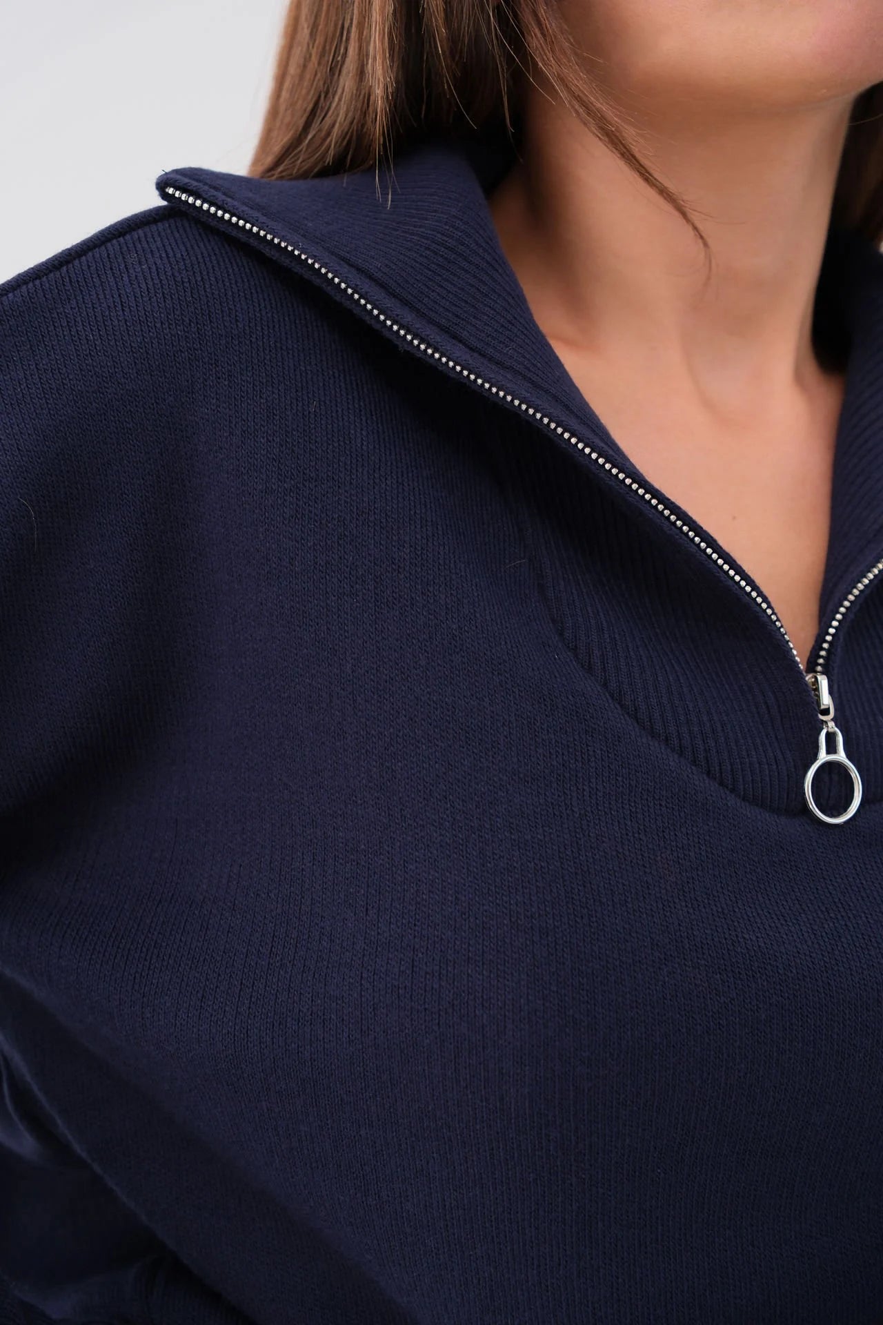 Zip-Up Oversized Navy Knit Sweater