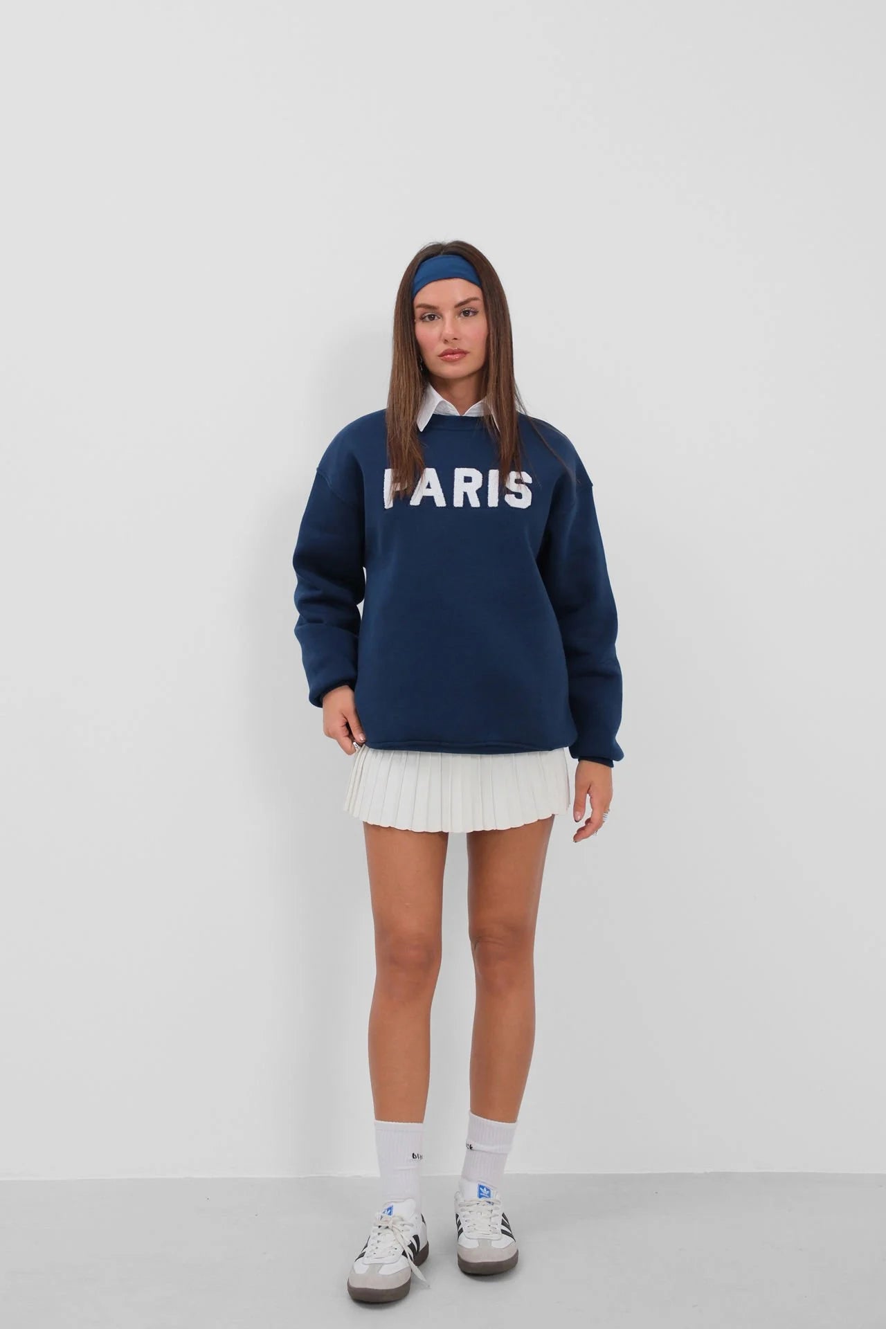 Crew Neck Fleece-Lined Navy Sweatshirt