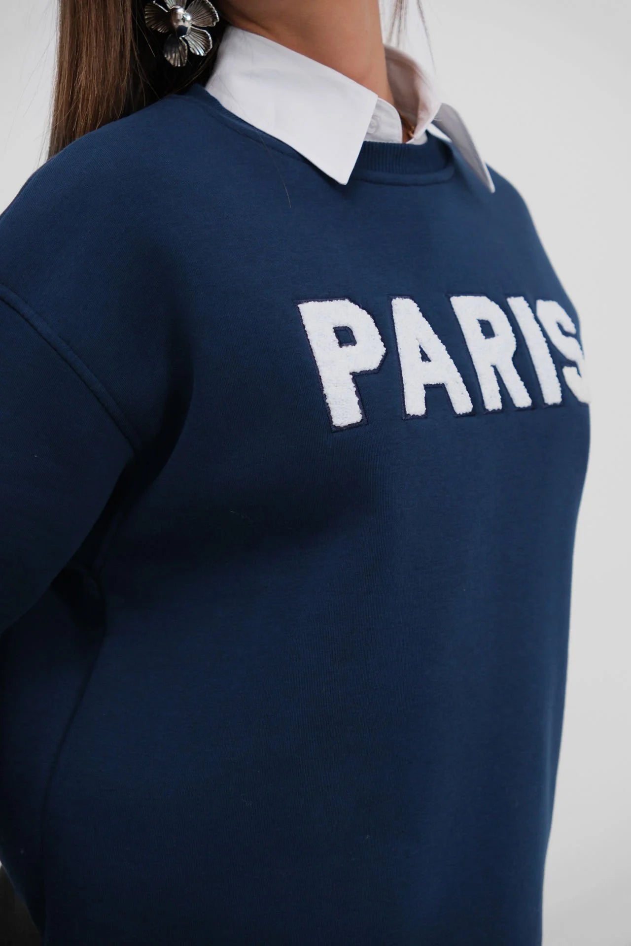 Crew Neck Fleece-Lined Navy Sweatshirt