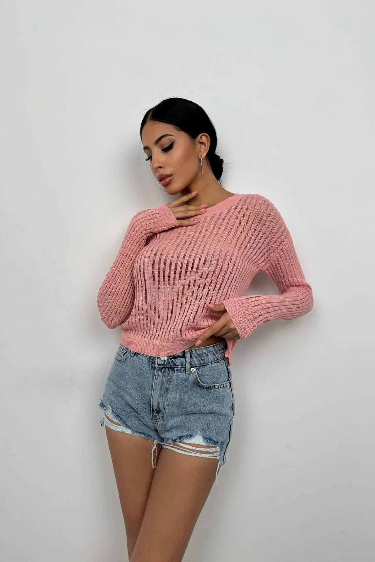 Ribbed Sheer Powder Blouse