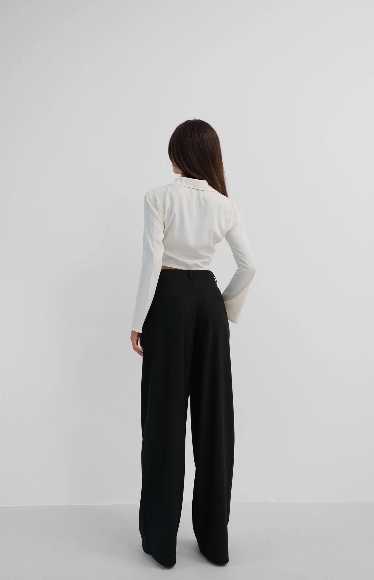 Double Pleated Wide Leg Black Trousers